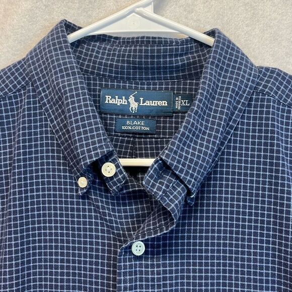 RALPH LAUREN Shirt Men's XL Blue Blake Button Down Cotton Short Sleeve Windowpan - Picture 3 of 12